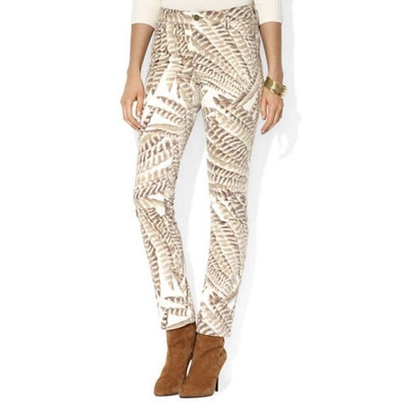 Lauren Ralph Lauren Leaf, Feather, Nature, Snake Velvet Print Pants NEW size 16 - Picture 1 of 13